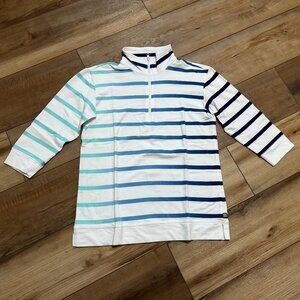 T by Talbots Ombre Stripe Terry Half Zip Tee PS Petite Pre Owned
